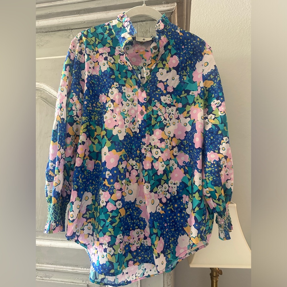 Tuckernuck Floral Blouse in Blue, Pink, Green